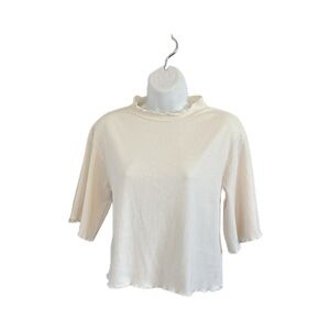 Earth Music and Ecology Premium Label Ribbed 3/4 Sleeve Cropped Ivory Size M